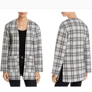 BAGATELLE COLLECTION Plaid Open-Front Cardigan Jacket In Grey White Pink L